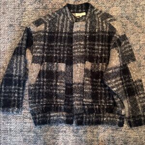 MELLODAY Dark Blue and Gray Textured Jacket with pockets.